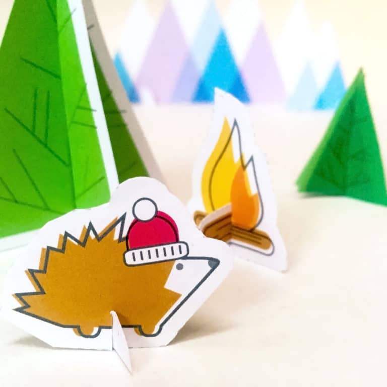 A cute and colorful free printable play winter forest for kids play and holiday decoration I via barley & birch