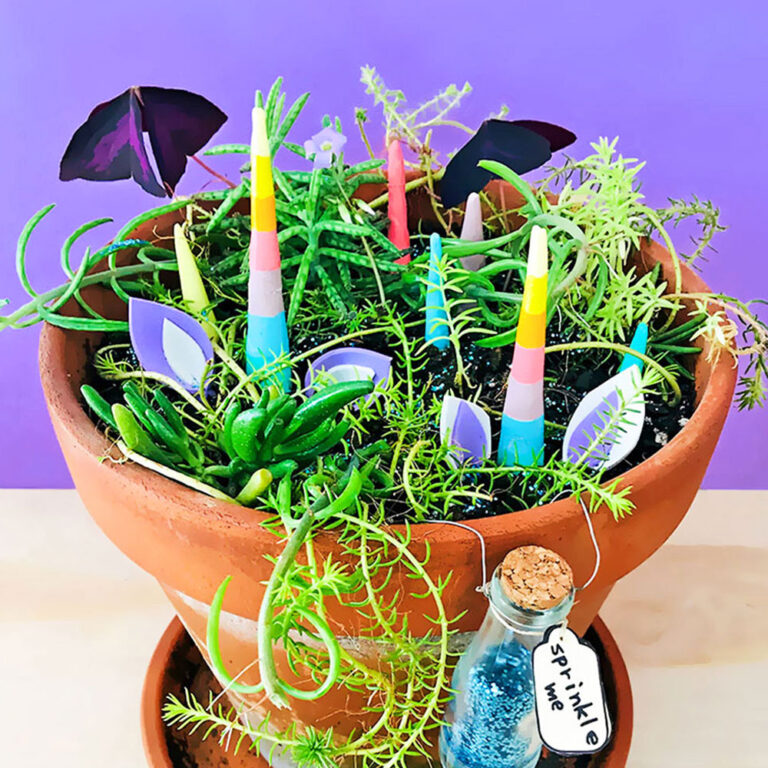Let kids play in the dirt and make their own enchanted DIY unicorn garden with this easy and fun potted plant and clay craft! | from barley & birch