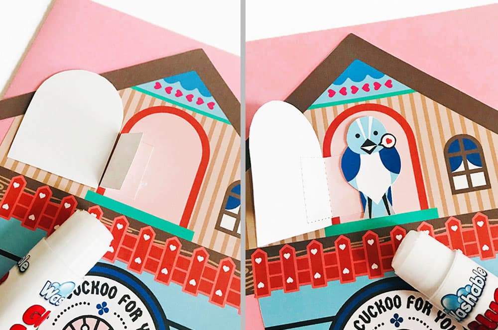Our free printable cuckoo clock lift-the-flap valentine card craft for kids