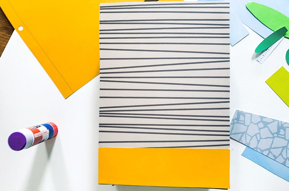 Create your own storybook mid-century modern DIY shoebox house using a cardboard box and collaging textures and simple shapes. A great rainy day activity for kids of any age!