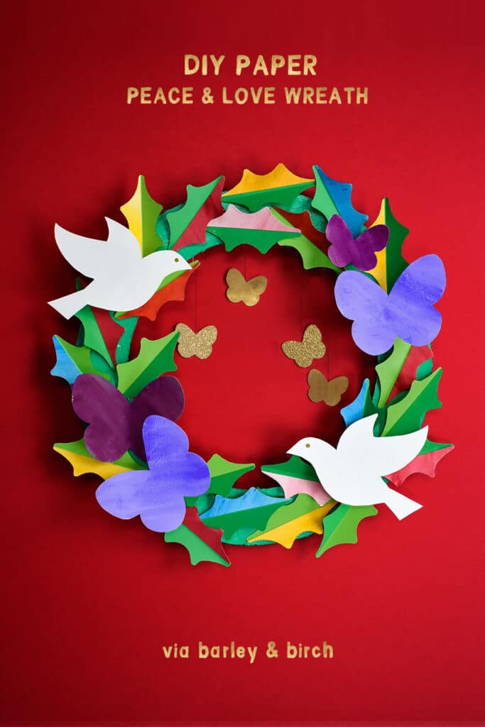 Make a lovely peace dove paper holiday wreath. A perfect art activities for kids and adults to make together and beautiful handmade holiday decor you can use over and over. | via barley & birch