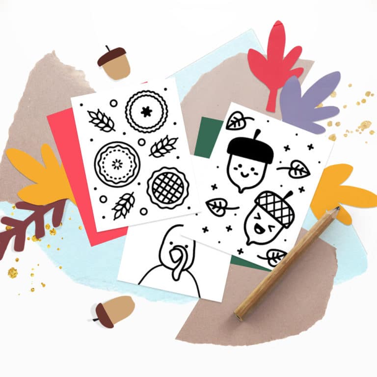 These free printable mini Thanksgiving doodle books make easy turkey day fun for kids, cute classroom entertainment, or lovely little holiday table favors.