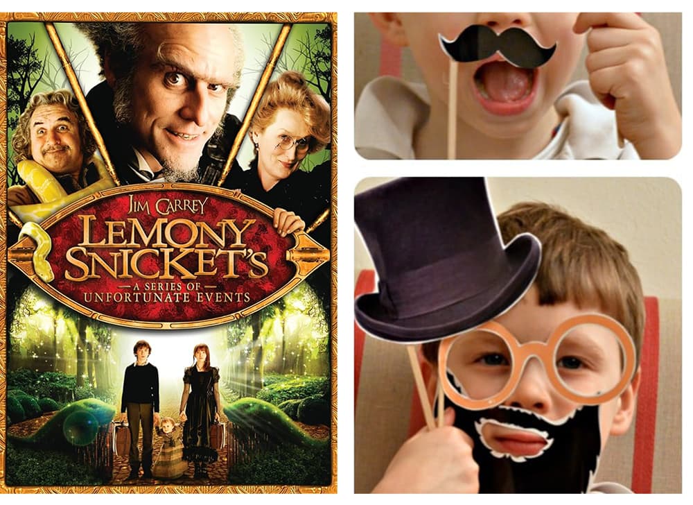 A poster of the kids Halloween movie Lemony Snicket with a disguise craft for kids