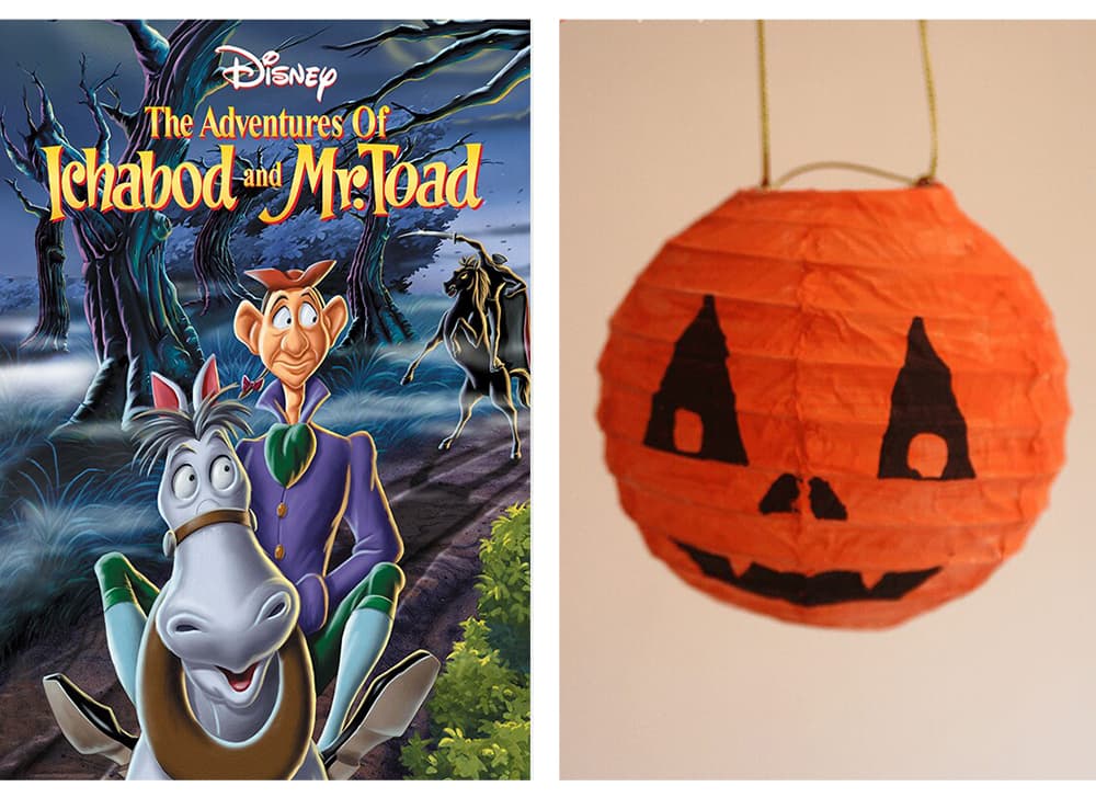 A poster of the kids Halloween movie The Adventures of Ichabod and Mr. Toad with a pumpkin lantern craft