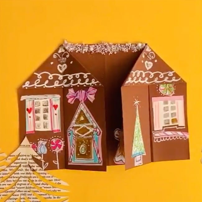 Kids holiday crafts from everyday supplies -folded paper gingerbread house | via barley & birch