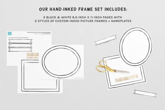 A preview of our printable hand-inked picture frame set