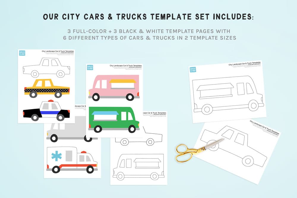 City Landscape Car & Truck Template Set Preview