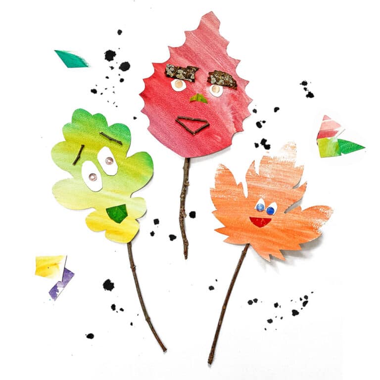 DIY leaf stick puppets made with paper scraps and nature supplies! | via barley & birch