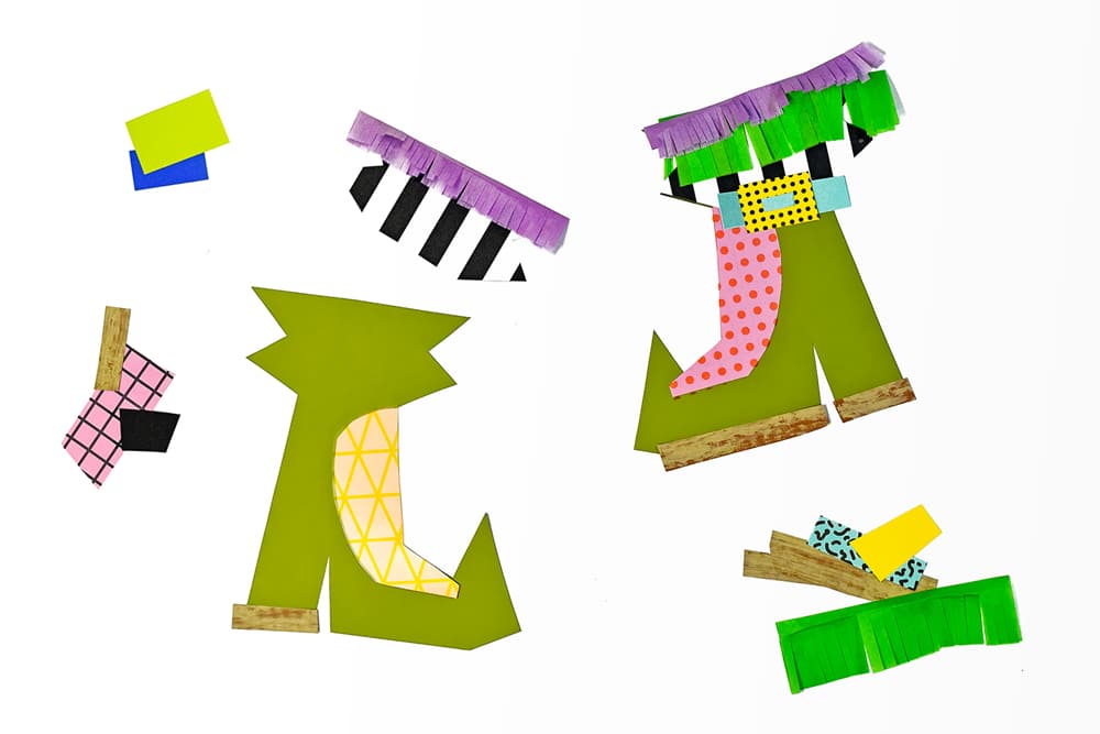 Use simple supplies like paper scraps to decorate your witch and warlock boots. | via barley & birch