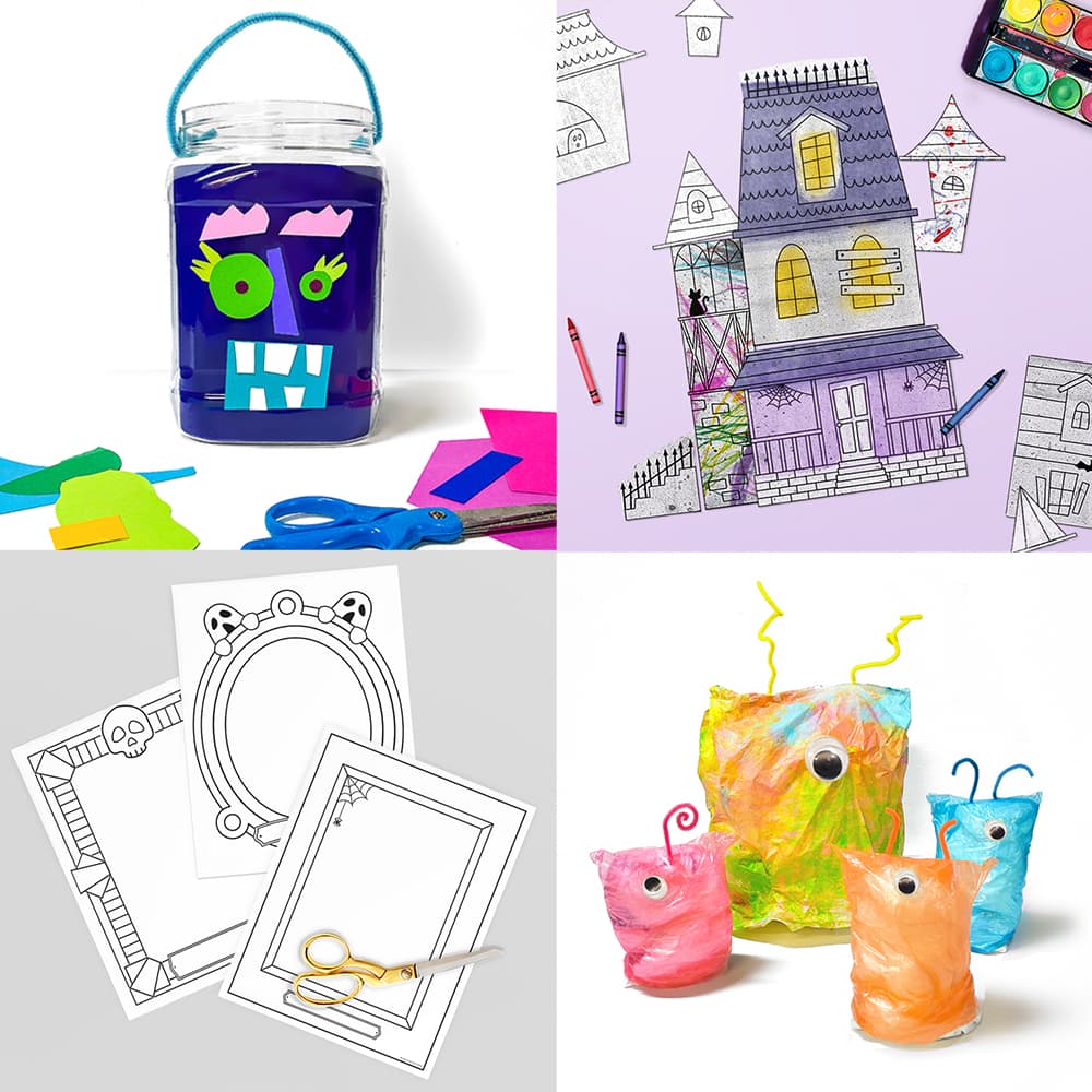 Four of our modern Halloween haunted house and monster crafts for kids