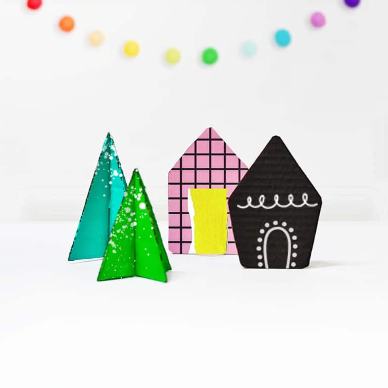 Make a modern, minimal winter village from collaged scraps and cardboard! A lovely holiday arts and crafts project for kids. | via barley & birch