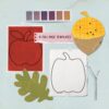 Fall-Favorites-Printable-Template-Bundle-Preview-2.2 Printable acorn apple leaf and pumpkin templates from our fall favorites printable art template bundle sitting on a light blue-green background with autumn ephemera