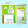 Kids-Holiday-Letter-Writing-Station-DIY-FEATURE Our DIY kids holiday letter-writing tray sitting on a light aqua background with silver confetti
