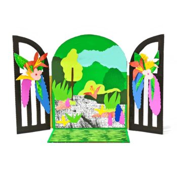 Our diy cardboard secret garden craft sitting in front of a white background