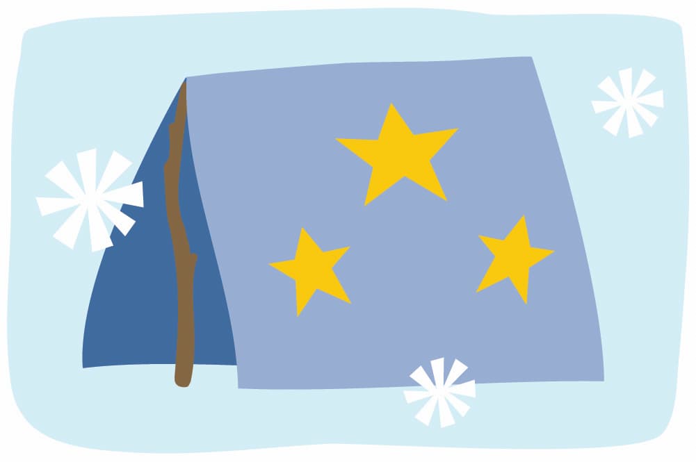 Illustration for a winter indoor camping activity for families 