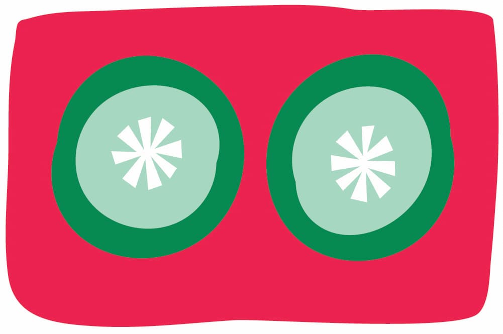 An illustration of a spa day cucumber eye activity for families 