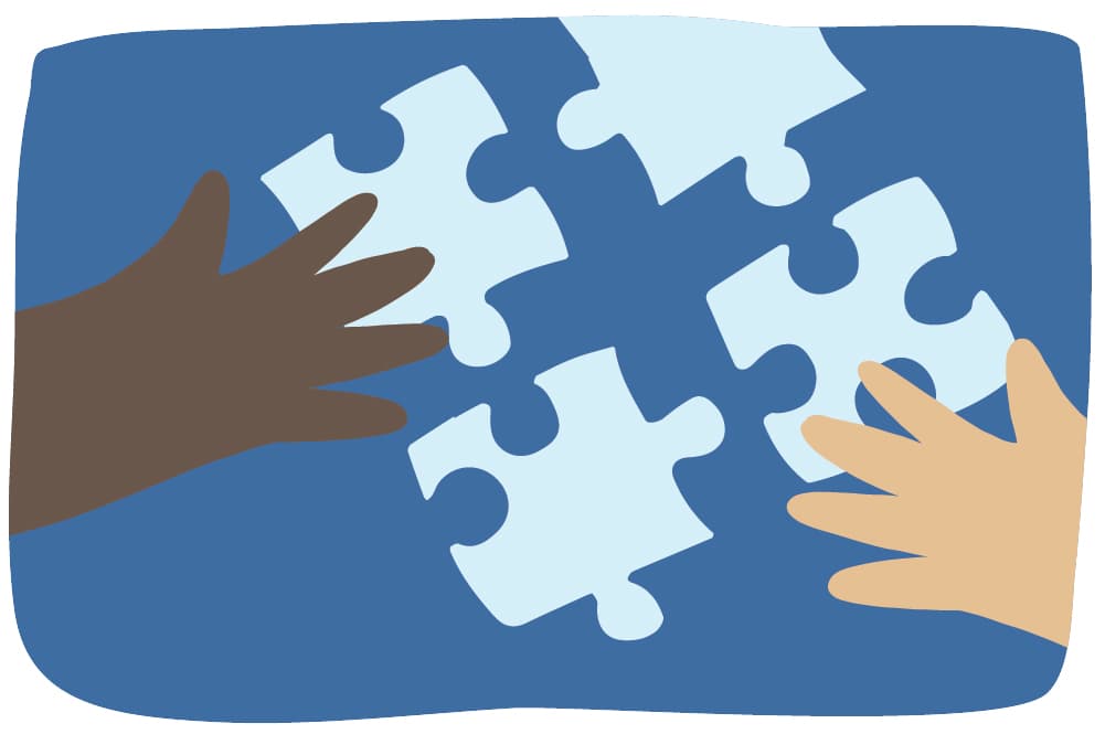Illustration of a family jigsaw puzzle activity