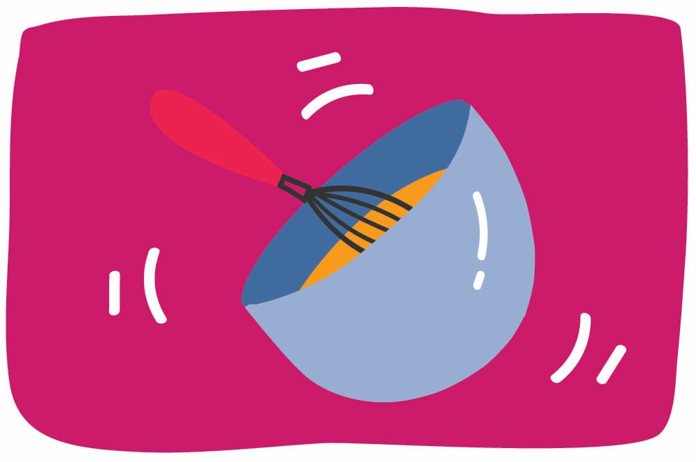 Illustration of a holiday baked good being mixed in a bowl 