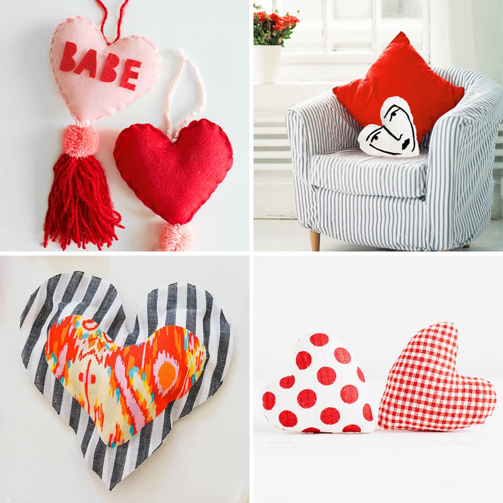 A collection of hand sewn kids crafts for Valentines Day