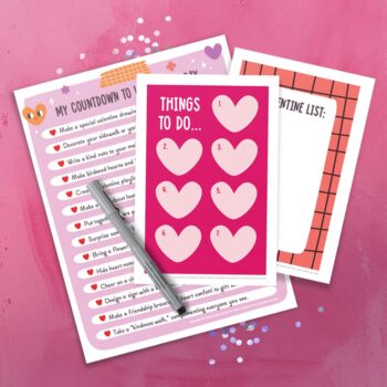 A preview of our printable valentines day countdown list set for kids and families