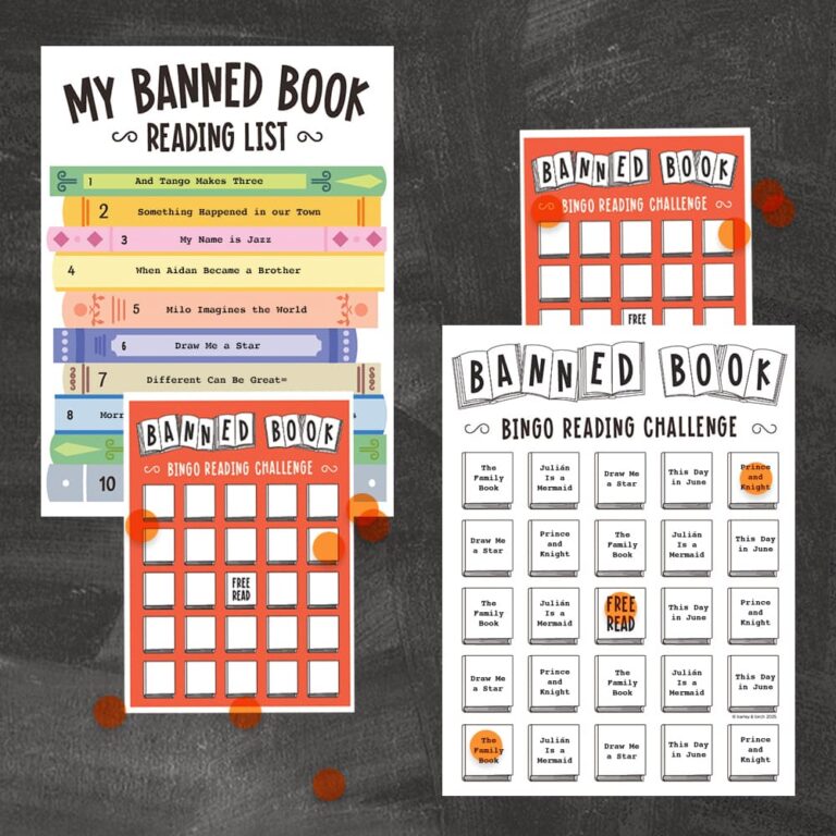 A preview of our free printable banned book reading challenges for kids