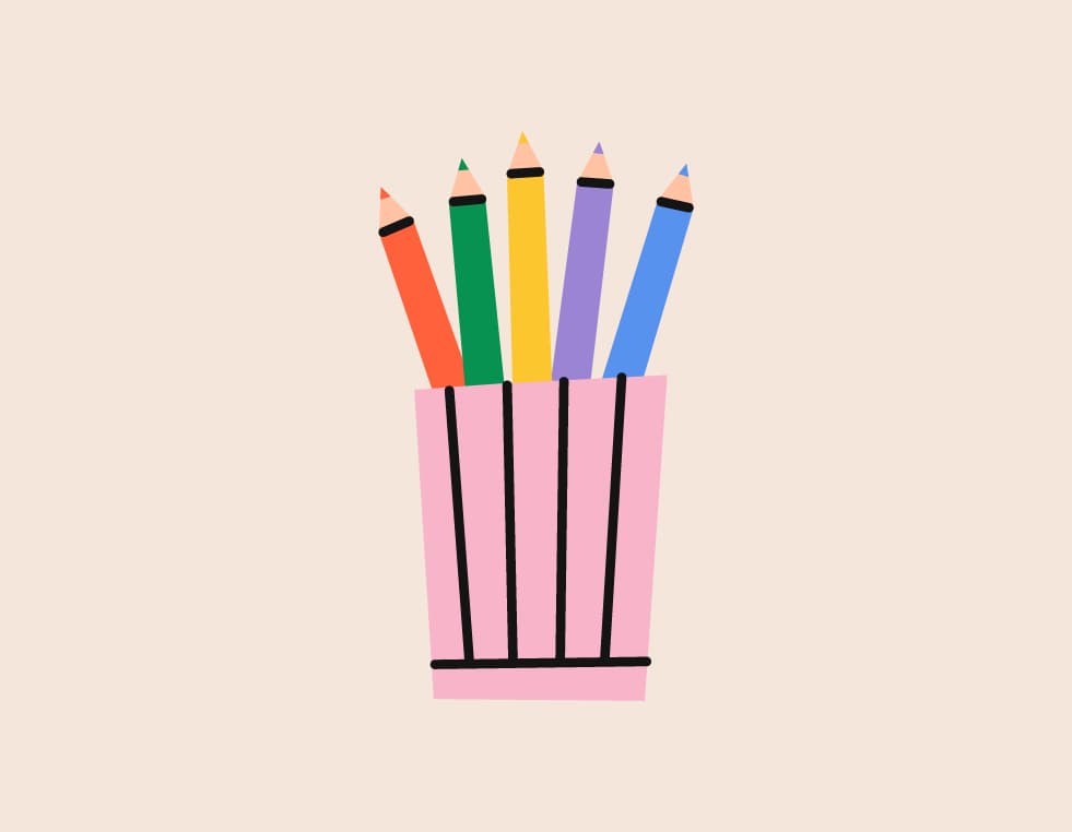 An illustration of a green backpack on a pink background