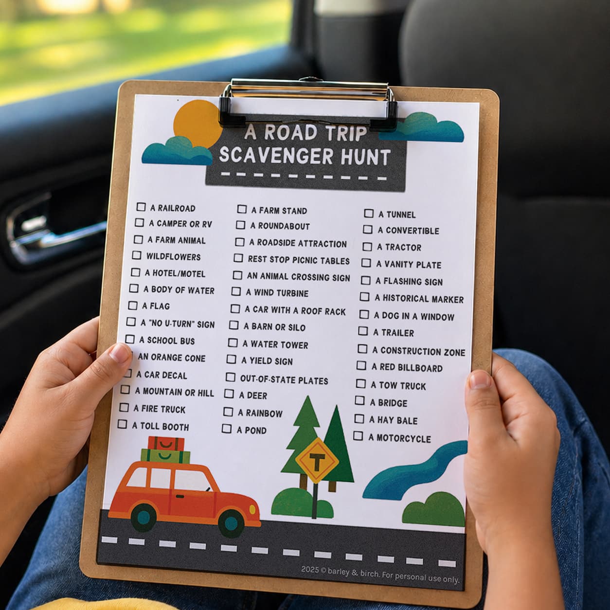 road trip scavenger hunt free printable activity
