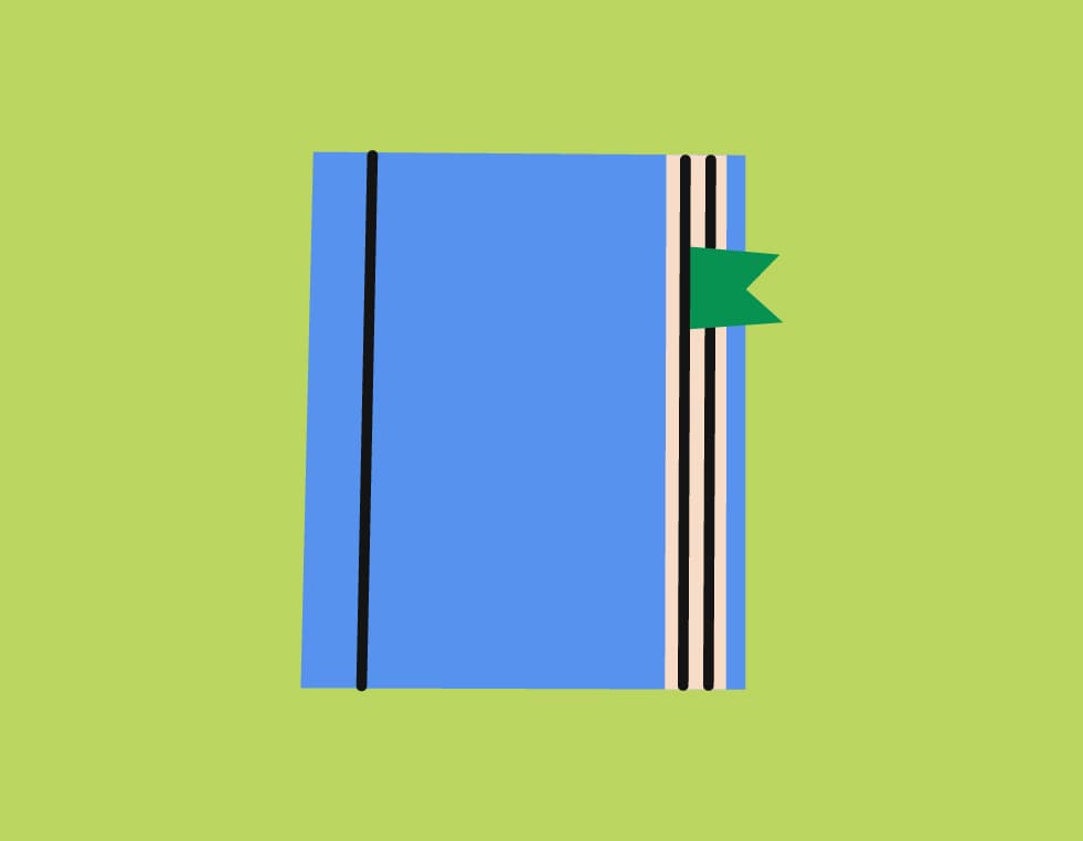 An illustration of a blue book on a lime green background