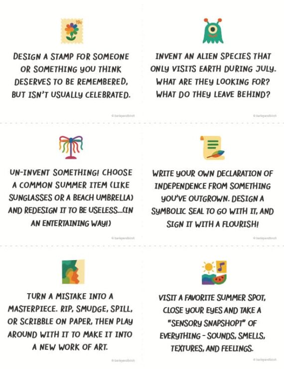 Summer Creative Prompt Card Set for Kids