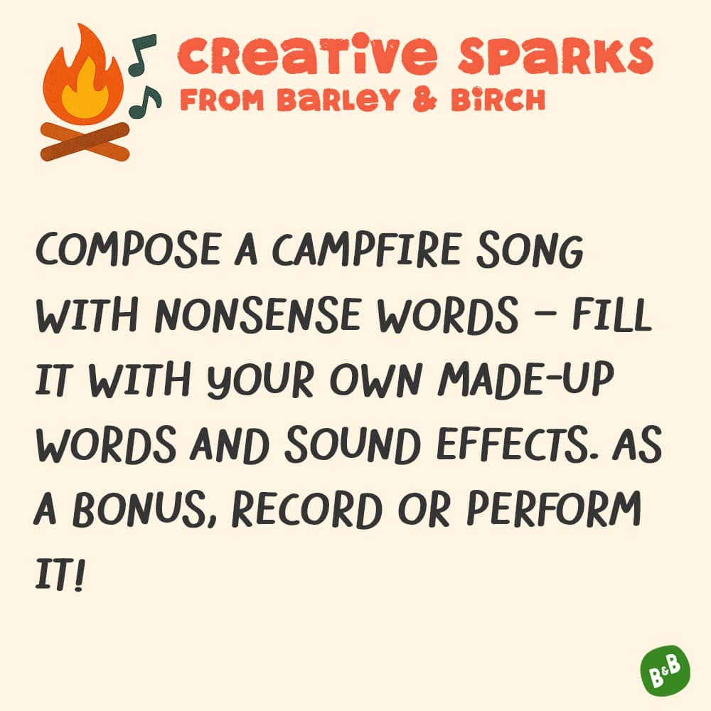 A graphic with a small illustration and text that reads Creative Sparks from barley and birch - with a description of the July kids creative prompt activity