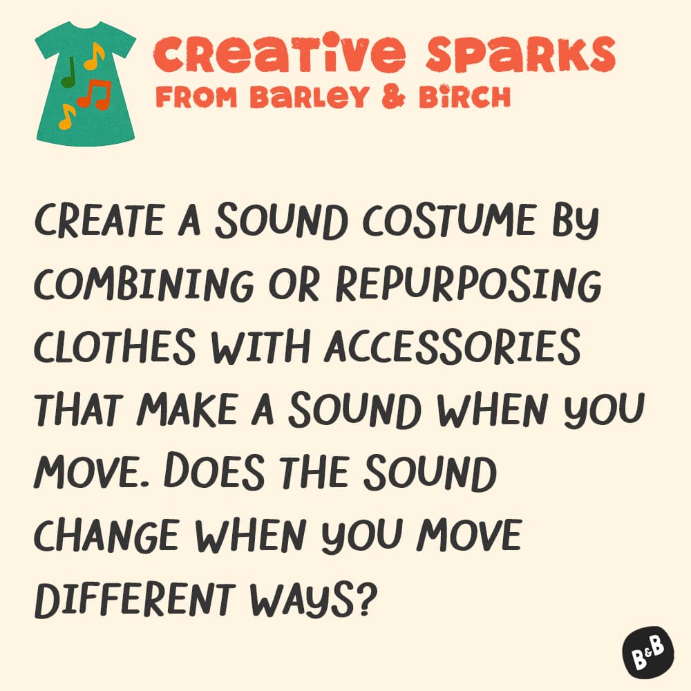 A graphic with a small illustration and text that reads Creative Sparks from barley and birch - with a description of the July kids creative prompt activity