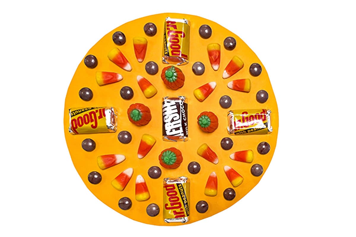A candy mandala sitting on a white background