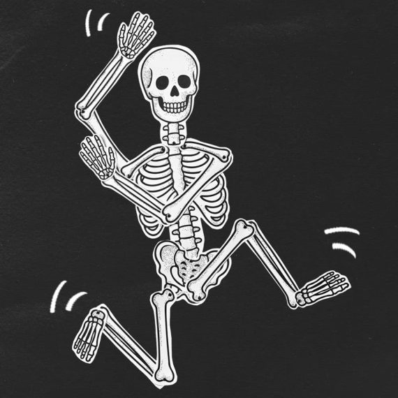 life-size-articulated-paper-skeleton-craft-for-kids A life-sized paper skeleton in motion sitting on a black background