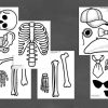 printable-skeleton-template-preview A preview of our printable skeleton template set printed on paper sitting on a gray background
