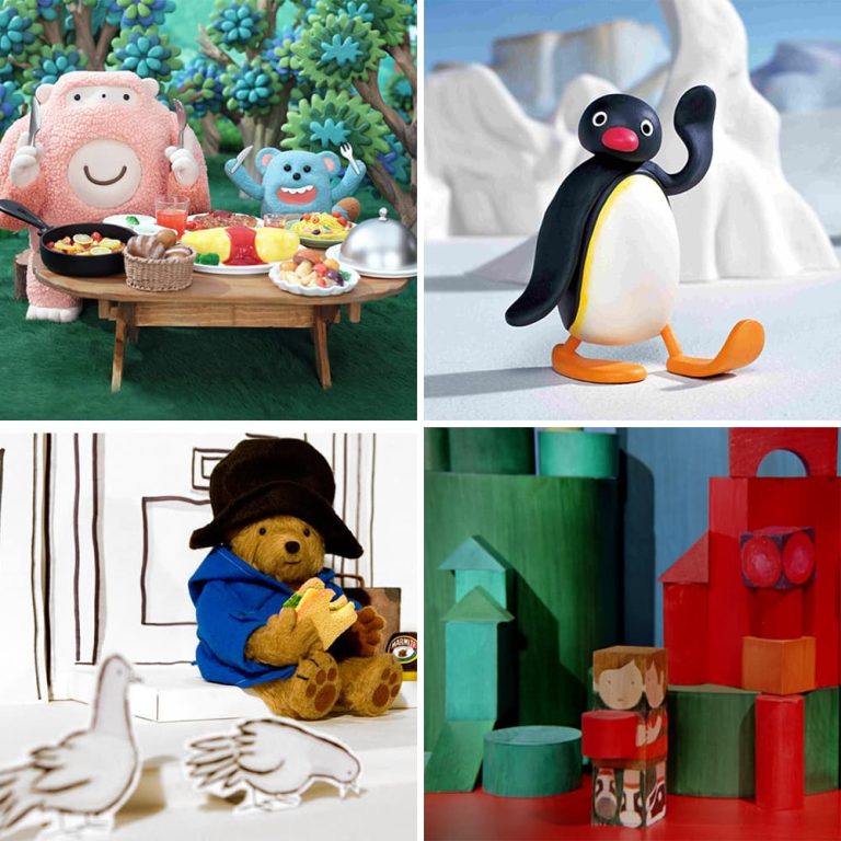 A collage featuring screen stills from four animated shorts for children